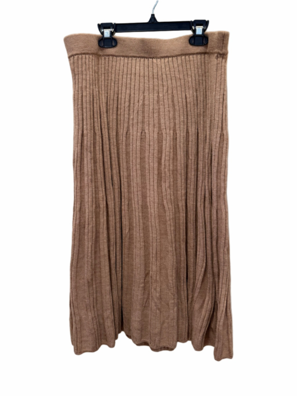 Women's Talbots Midi Skirt Size M Beige Pure Merino Wool Ribbed Knit